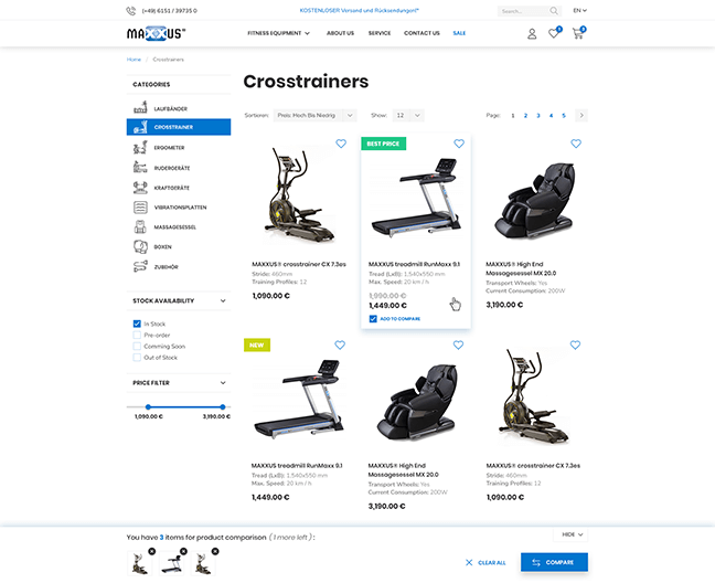 Maxxus Product Listing page